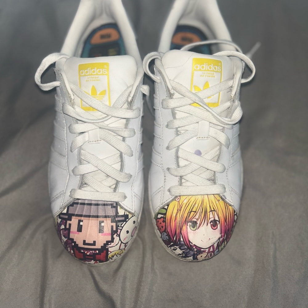 Pharrell Williams Adidas White Sneakers with Yellow Logo